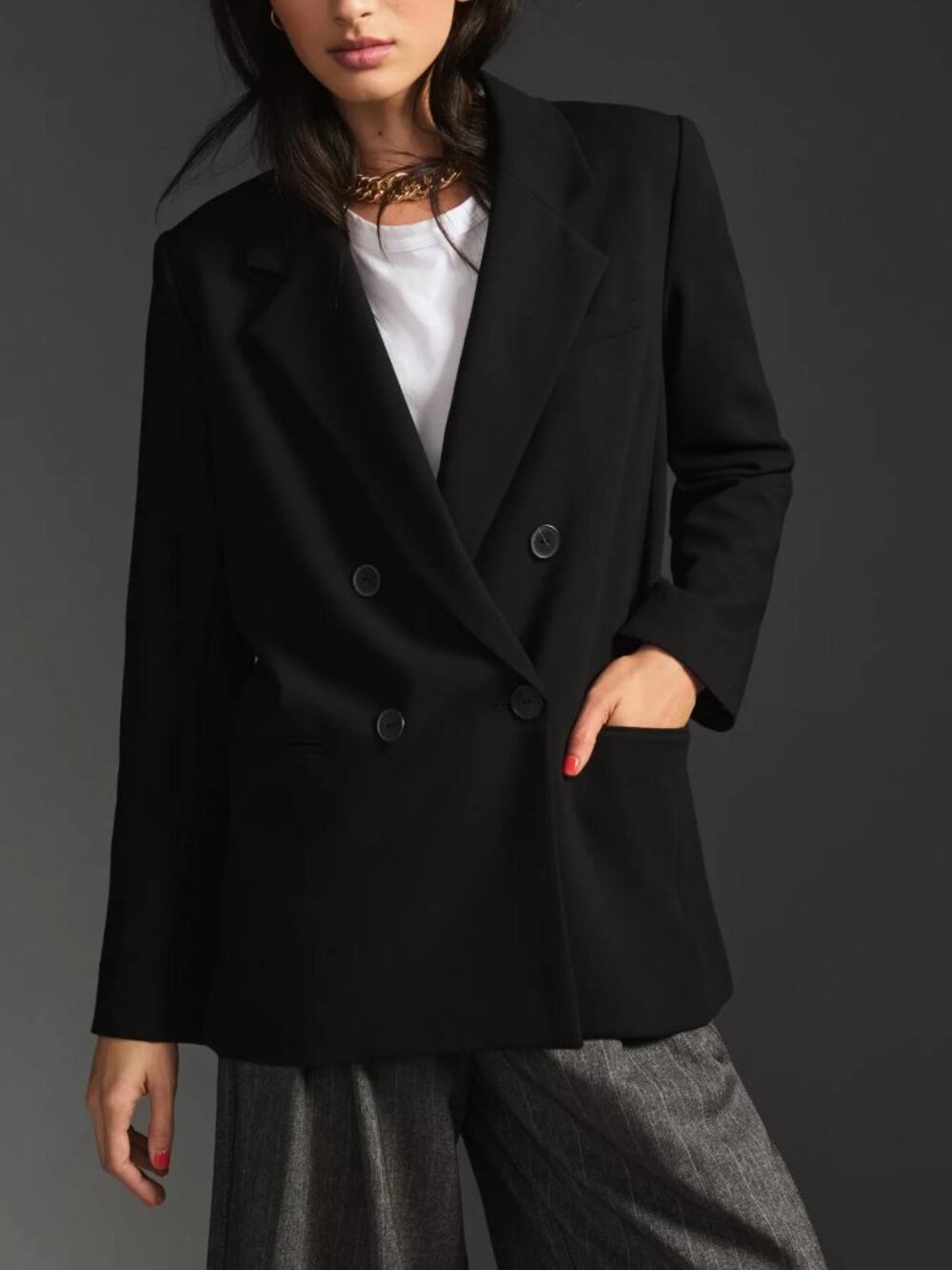 NWOT Maeve Double-Breasted Blazer black slouchy relaxed menswear suit jacket S